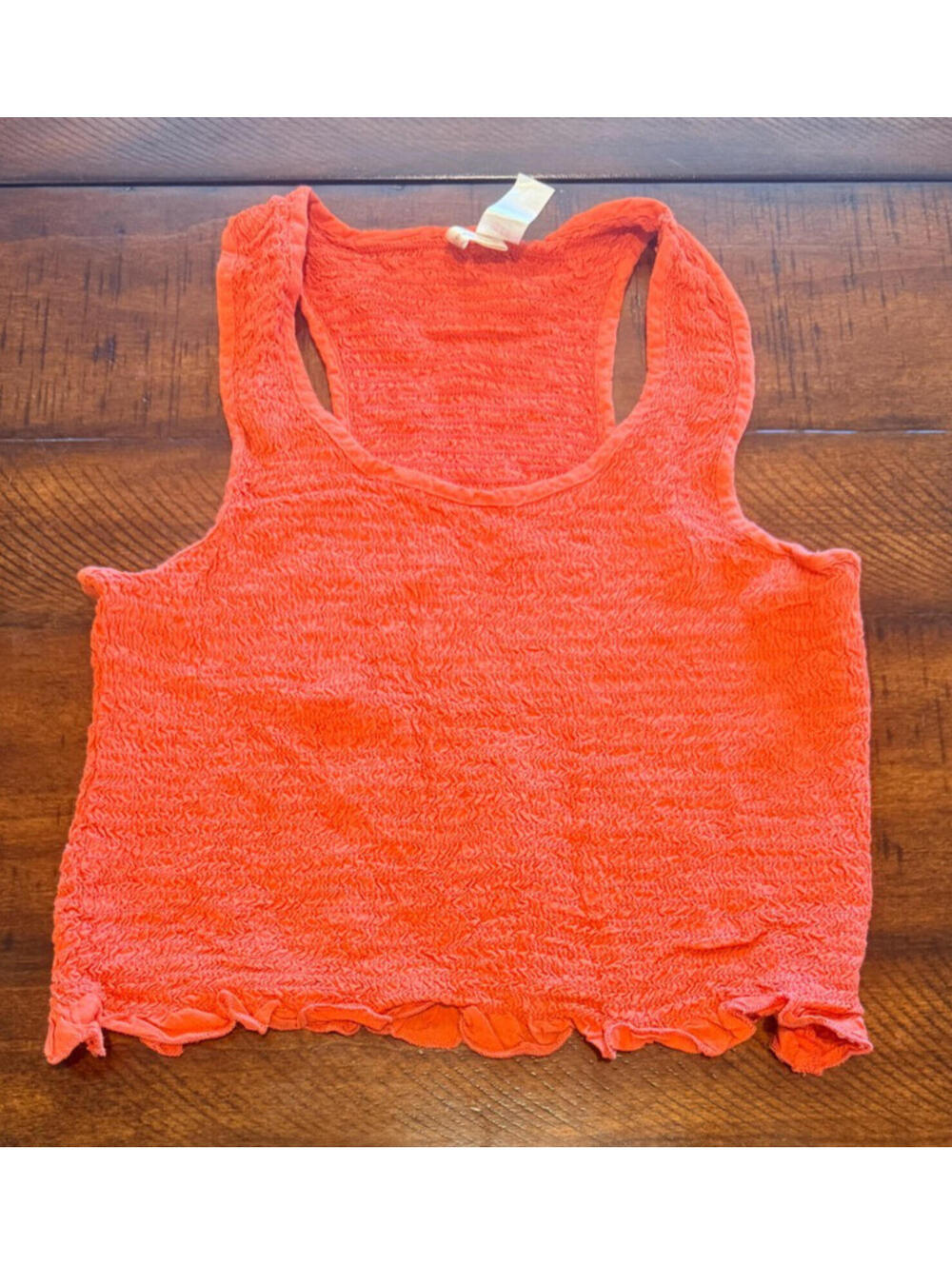 Japna Smocked Crop Racerback Top - Orange - Size Large
